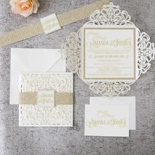 laser cut wedding invitation with glitter belly band DIY Set