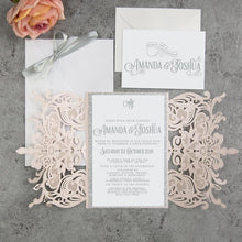 blush laser cut wedding invitation with glitter belly band DIY Set