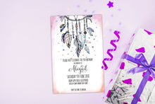 9th birthday party invitation with dreamcatcher feathers