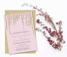 pink & gold vine wedding invitation
