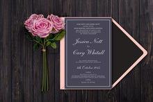 classic mulberry wedding invitation with white ink printing