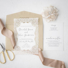 flat laser cut invitation with lace border