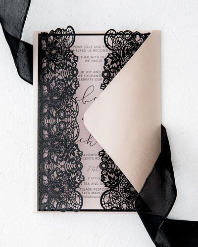 black laser cut wedding invitation