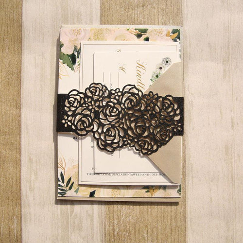 glitter laser cut belly band with roses