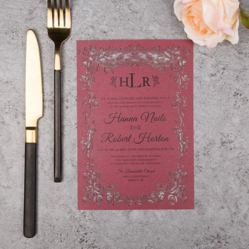 flat laser cut invitation with rose border