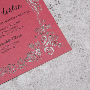 flat laser cut invitation with rose border