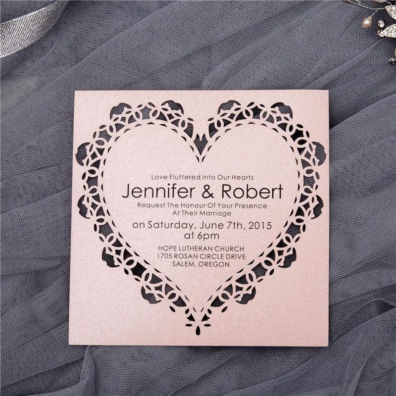 flat laser cut invitation in heart shape