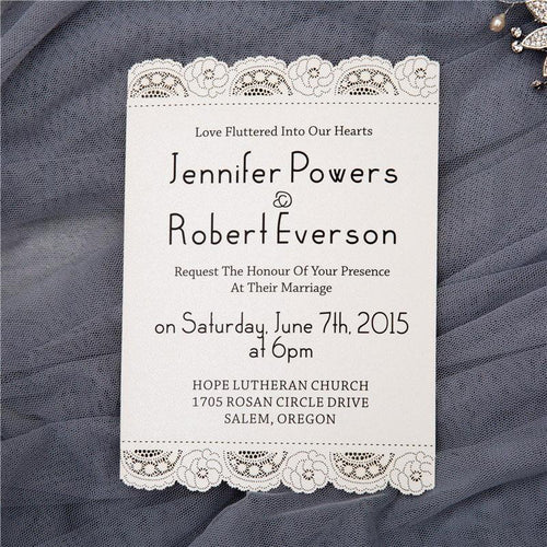 flat laser cut invitation with lace doily