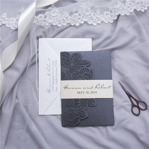 laser cut pocket invitation witrh flower design