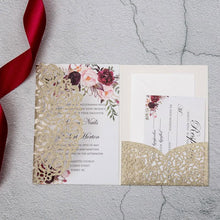 rose gold glitter laser cut wedding invitation pocket