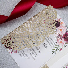 rose gold glitter laser cut wedding invitation pocket