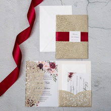 rose gold glitter laser cut wedding invitation pocket