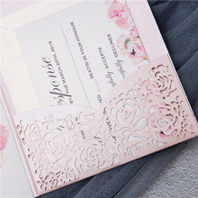 laser cut pocket wedding invitation with rose design