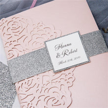 laser cut pocket wedding invitation with rose design