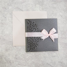 blush and grey laser cut wedding invitation with ribbon - DIY Set
