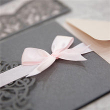 blush and grey laser cut wedding invitation with ribbon - DIY Set