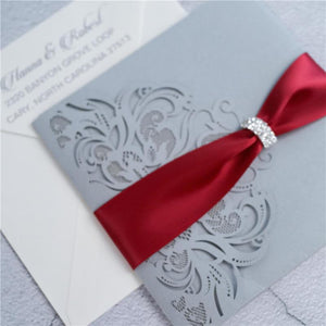 classic silver laser cut wedding invitation