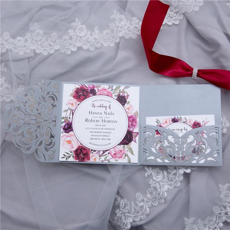 classic silver laser cut wedding invitation