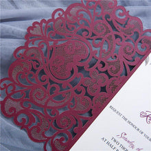 burgundy pocket fold laser cut wedding invitations