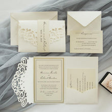 embossed lace laser cut pocket wedding invitation