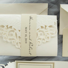 embossed lace laser cut pocket wedding invitation