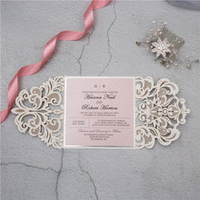 silver glitter gate fold laser cut wedding invitation