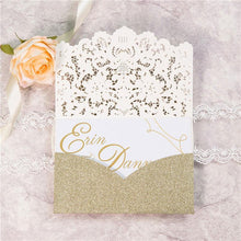 glitter gold laser cut pocket wedding invitation
