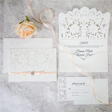 laced pocket laser cut wedding invitation DIY set
