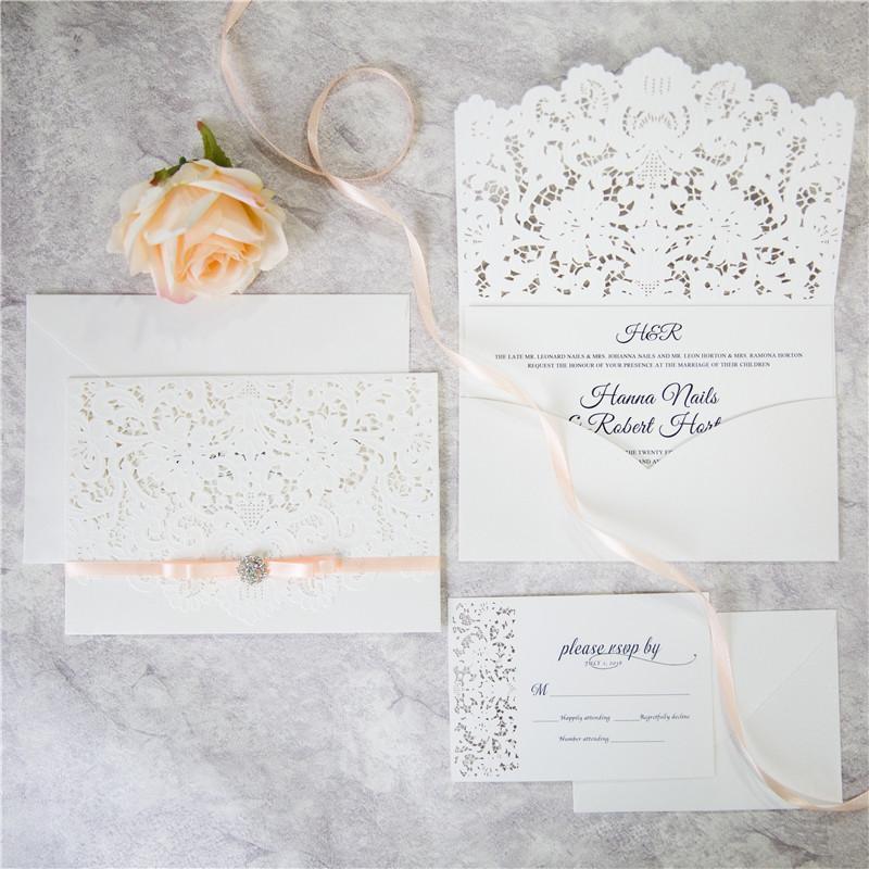laced pocket laser cut wedding invitation DIY set