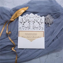 lace laser cut pocket wedding invitation