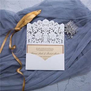 lace laser cut pocket wedding invitation