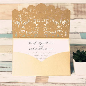 lace laser cut pocket wedding invitation