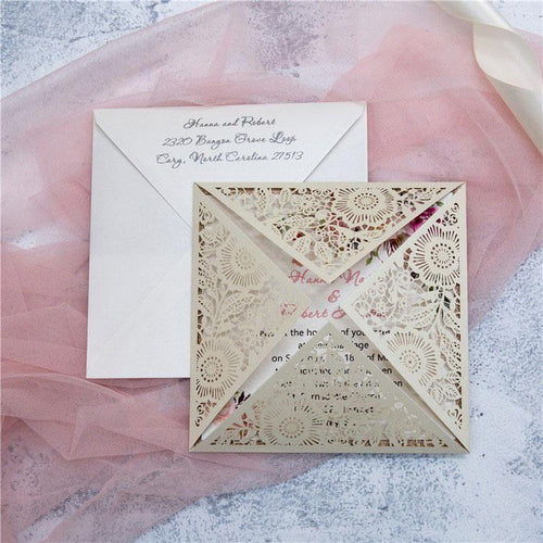 champagne gold laser cut wedding invitation