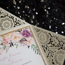 cream and ivory laser cut wedding invitation with floral design DIY Set