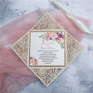 champagne gold laser cut wedding invitation