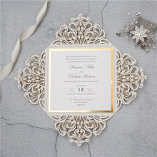 gate fold gold glitter laser cut wedding invitation