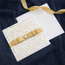cream and gold laser cut wedding invitation with floral design DIY Set