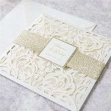 laser cut wedding invitation with glitter belly band DIY Set
