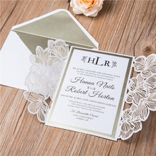 floral laser cut wedding invitation with ribbon and tag DIY Set