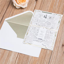 floral laser cut wedding invitation with ribbon and tag DIY Set, envelope liner