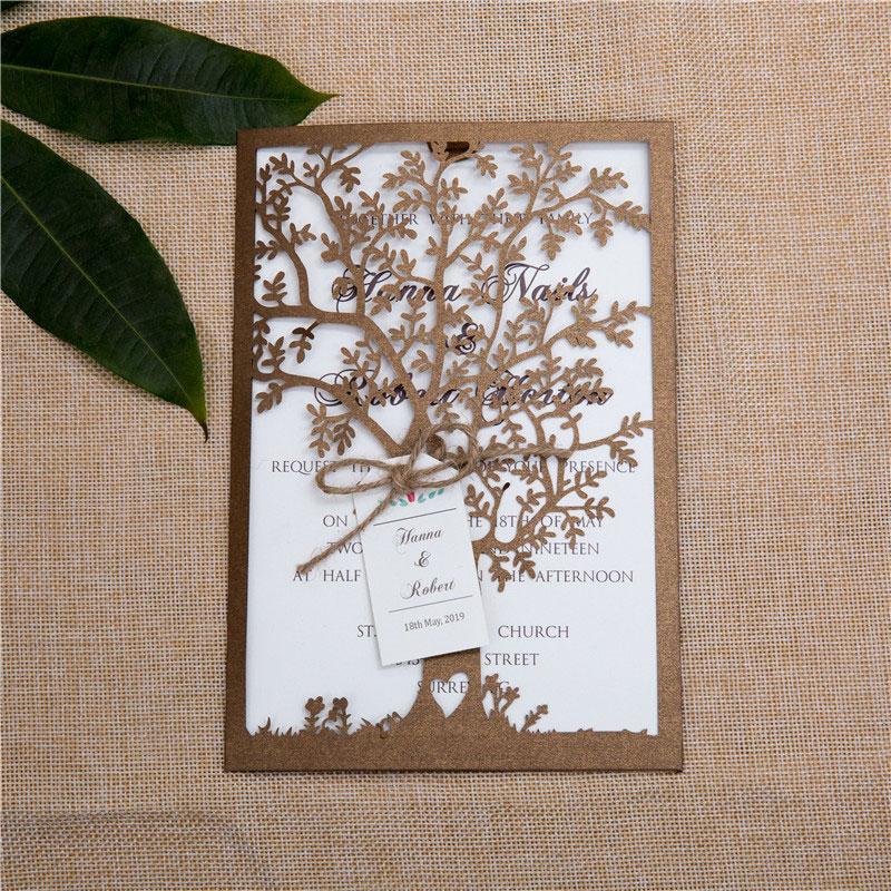 laser cut tree wedding invitation