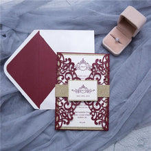 burgundy laser cut wedding invitation with glitter belly band