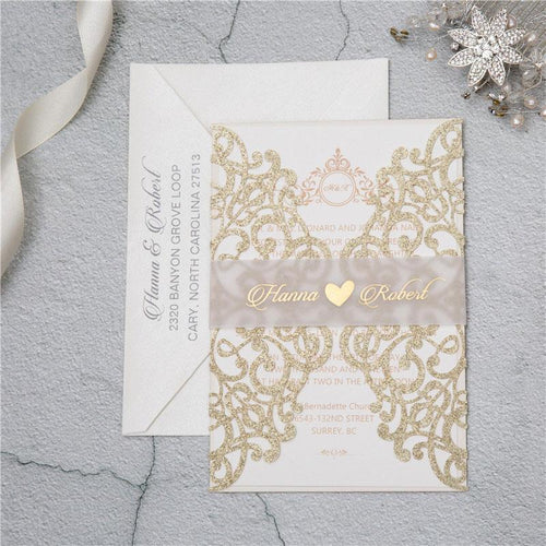 glitter gold laser cut wedding invitation