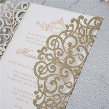 glitter gold laser cut wedding invitation