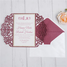 burgundy laser cut wedding invitation with champagne glitter belly band DIY Set