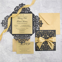 black and gold gatsby laser cut invitation with gold ribbon DIY Set