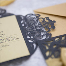 black and gold gatsby laser cut invitation with gold ribbon DIY Set