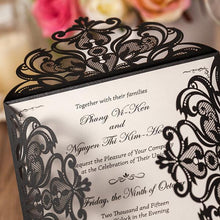 black lace laser cut pocket wedding invitation