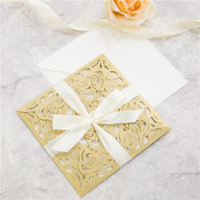 gold laser cut wedding invitation with ribbon DIY Set