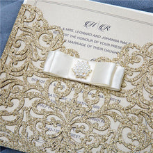 glitter gold laser cut sleeve wedding invitation